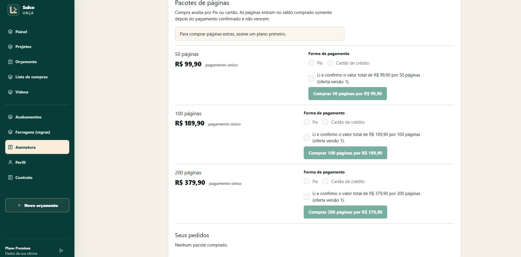 Tela Assinatura do Sulco Orça